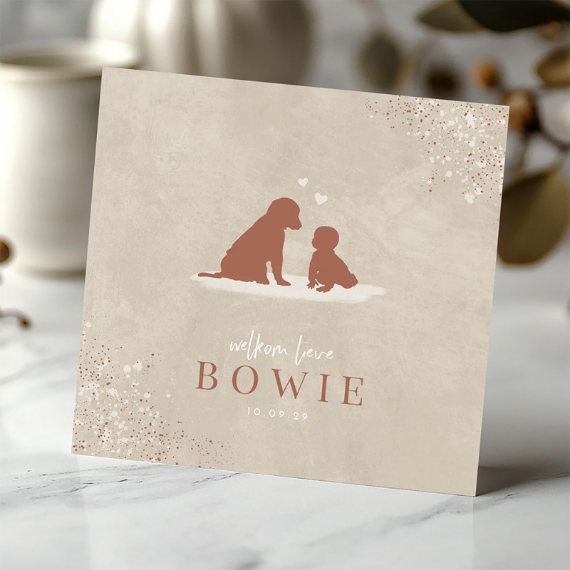 Geboortekaartje Silhouetjes hond en baby