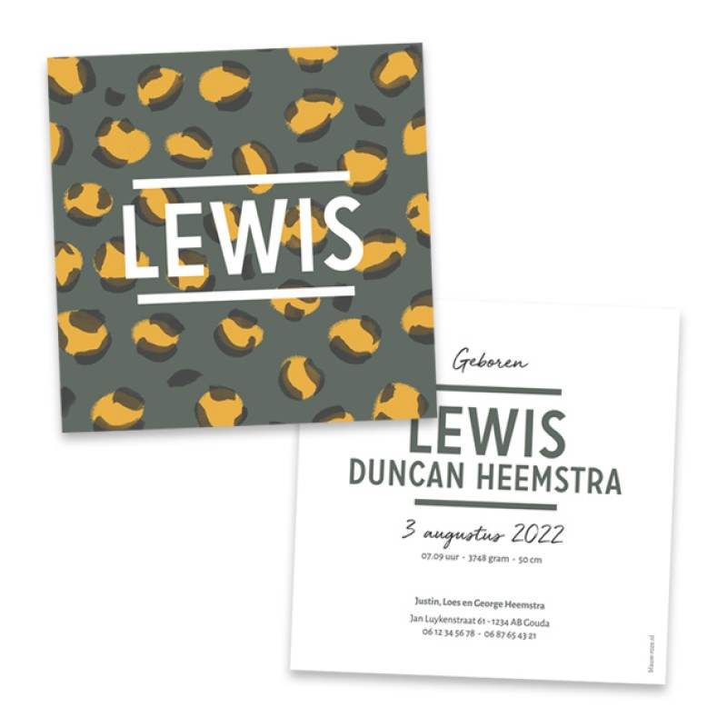 Geboortekaartje Stoere panterprint Geboortekaartje Stoere panterprint
