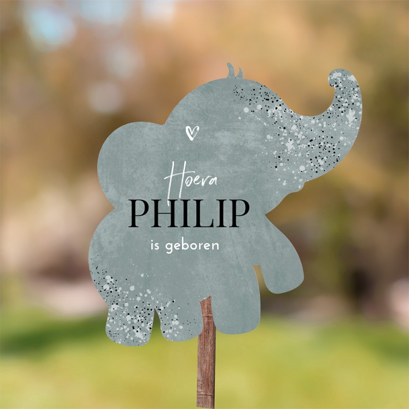 Geboortekaartje Tuinbord met olifant