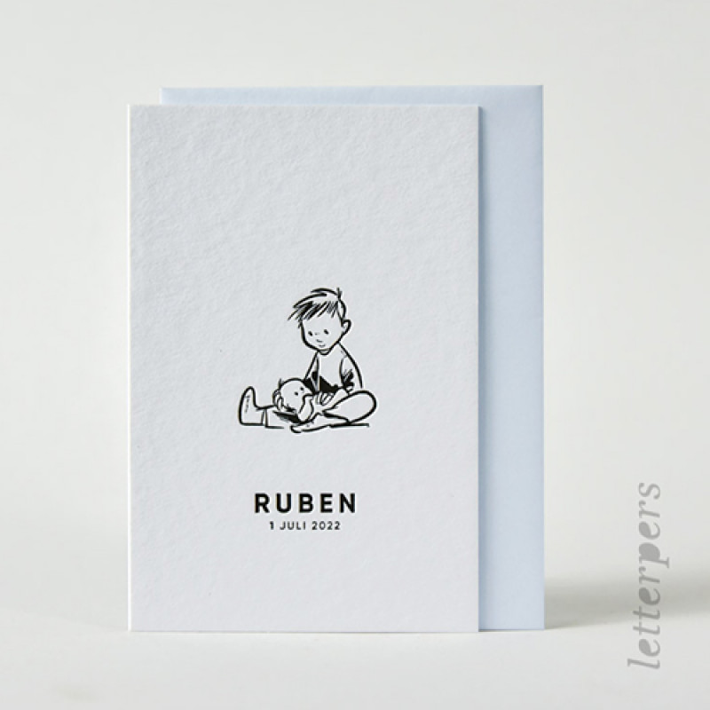 Geboortekaartje twee kinderen letterpress