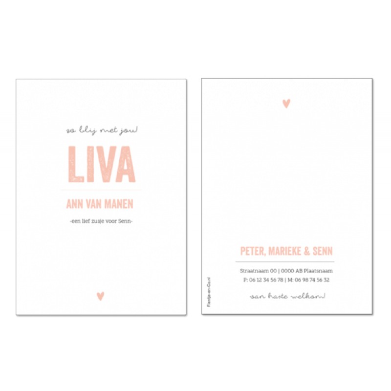 Geboortekaartje Typografie roze Geboortekaartje Typografie roze