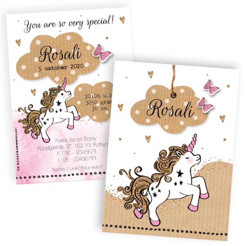 Geboortekaartje Unicorn dochtertje Geboortekaartje Unicorn dochtertje