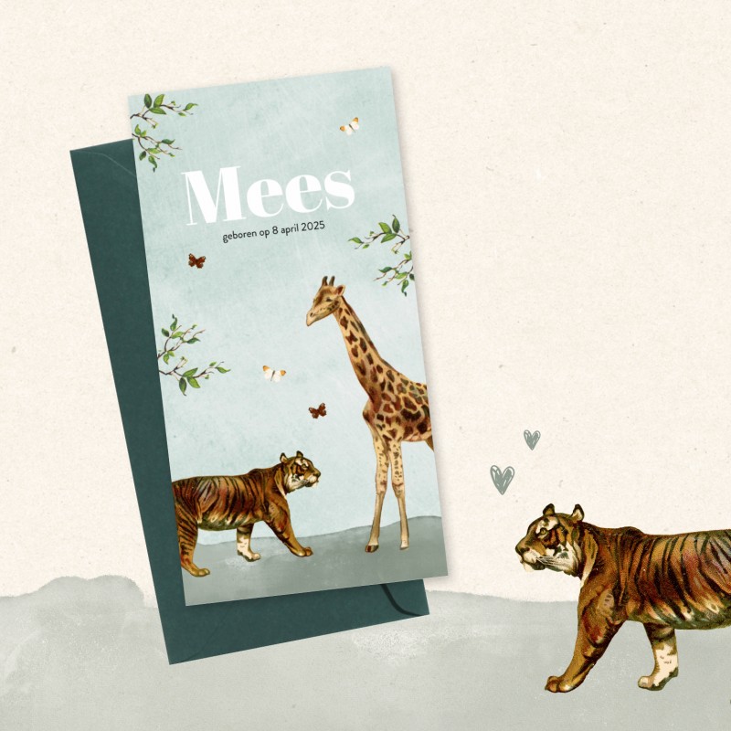 Geboortekaartje Vintage jungle dieren Geboortekaartje Vintage jungle dieren