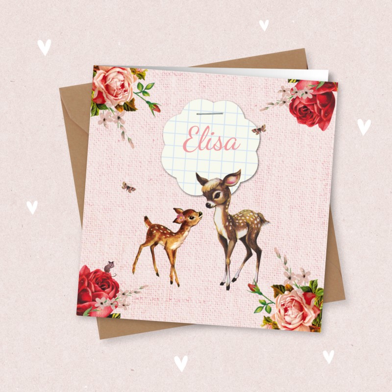 Geboortekaartje Vintage met lieve hertjes Geboortekaartje Vintage met lieve hertjes