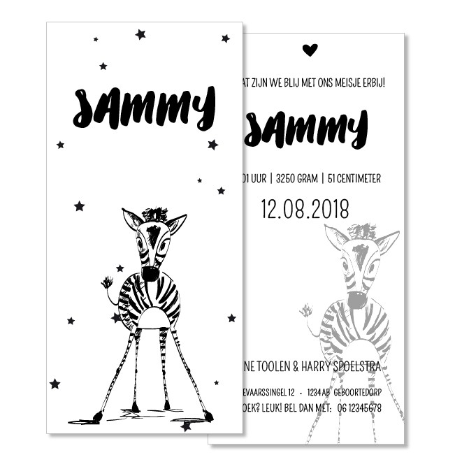 Geboortekaartje Zebra  |  Sammy