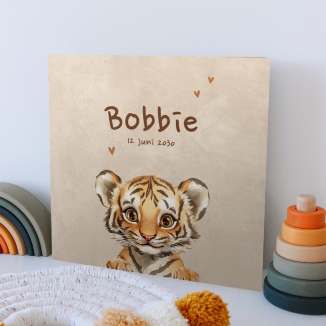 Geboortekaartje Beige met tijgertje