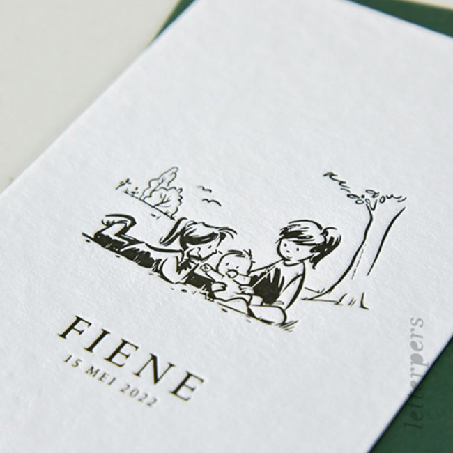 Geboortekaartje drie kinderen letterpress