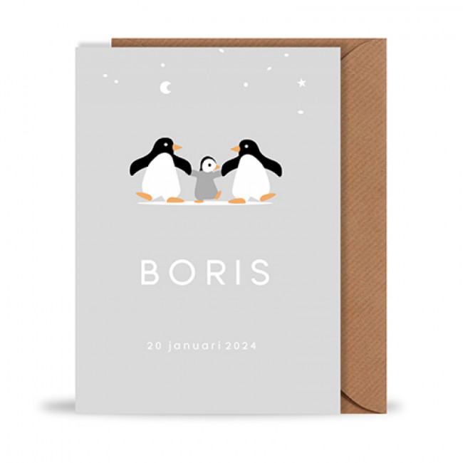 Geboortekaartje drie pinguïns