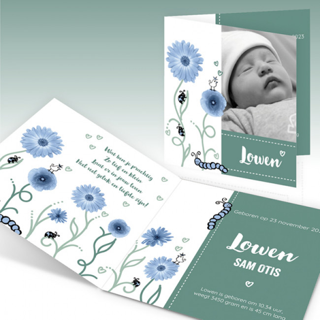 Geboortekaartje Foto en bloemen