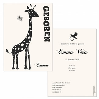 Geboortekaartje Giraf in silhouet