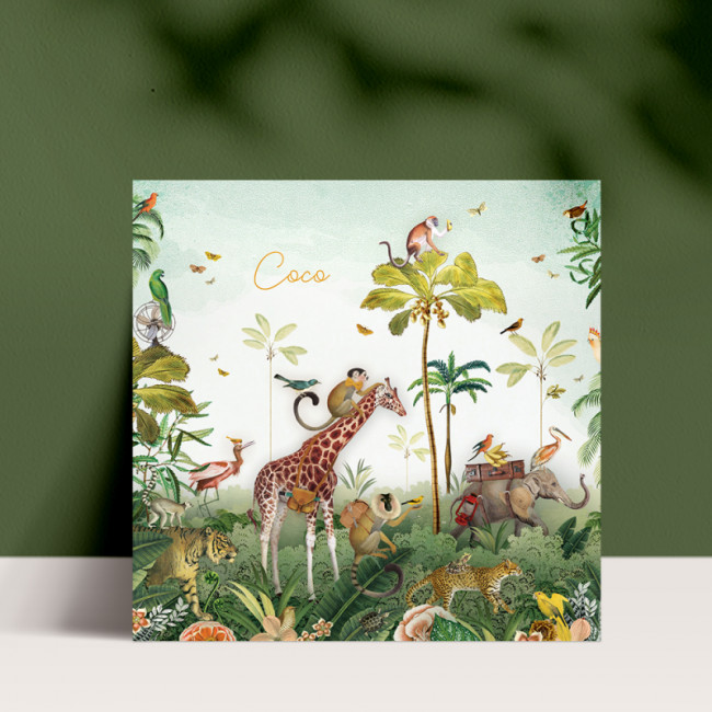 Geboortekaartje Jungle met giraf en aap