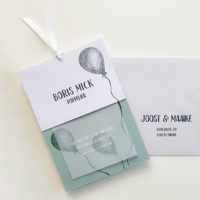 Geboortekaartje kalkpapier en illustraties