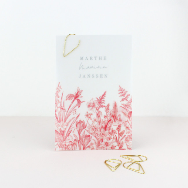 Geboortekaartje Kalkpapier labels bloemen