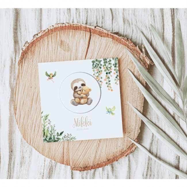 Geboortekaartje Luiaard met teddybeer