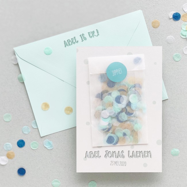 Geboortekaartje met échte confetti