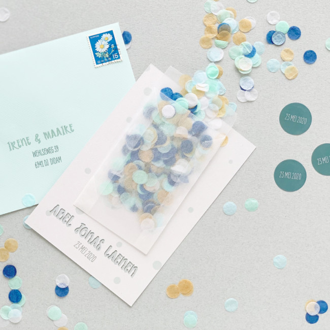 Geboortekaartje met échte confetti