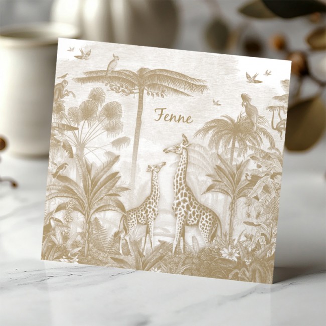 Geboortekaartje Mosterd met giraffen