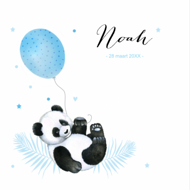 Geboortekaartje Panda jongen ballon