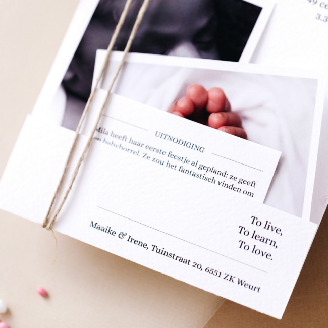 Geboortekaartje Pocketfold met naam - roze