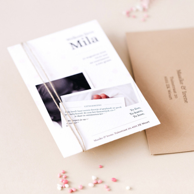 Geboortekaartje Pocketfold met naam - roze