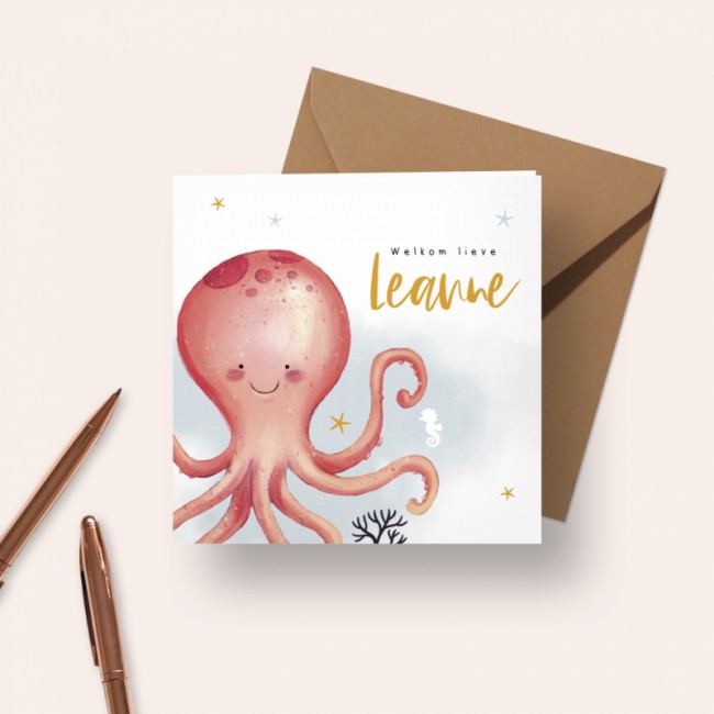 Geboortekaartje Roze octopus
