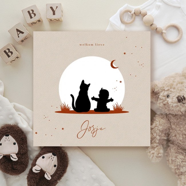 Geboortekaartje Set silhouet kindje en kat