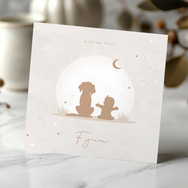 Geboortekaartje Silhouet kindje en hond