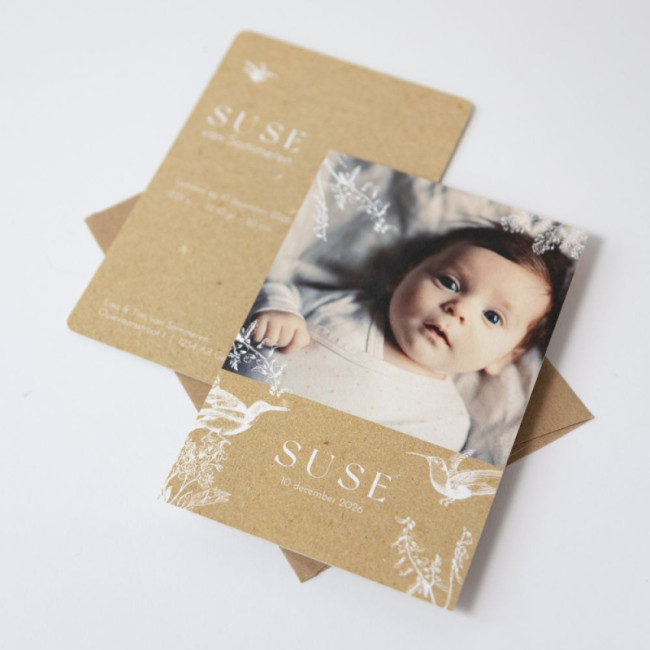 Geboortekaartje Suse fotokaartje met kraft