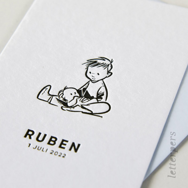 Geboortekaartje twee kinderen letterpress