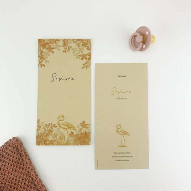 Geboortekaartje Vintage floral oker geel 