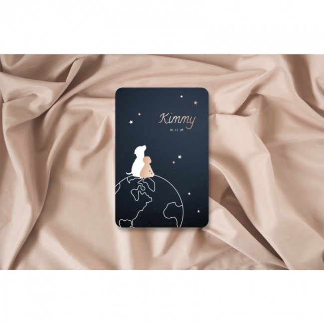 Geboortekaartje wereldbol baby en hondje