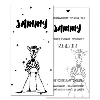 Geboortekaartje Zebra  |  Sammy